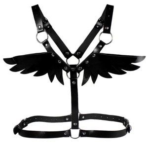 Black Angel Wing Faux Leather Chest Body Harness Bra Cute Kawaii Rave Festival